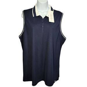 Lady Hagen Golf Polo Shirt Sleeveless Womens Sz XXL Navy Blue Pique Rib Trim New